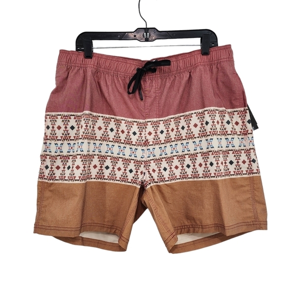 Hooey Men's Bigwake Red Orange With Aztec Pattern Volley Board Short - Picture 2 of 7